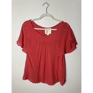 Maeve Anthropologie Womens Pink Swiss Dot Top Blouse Size 8 Small Short‎ Sleeve